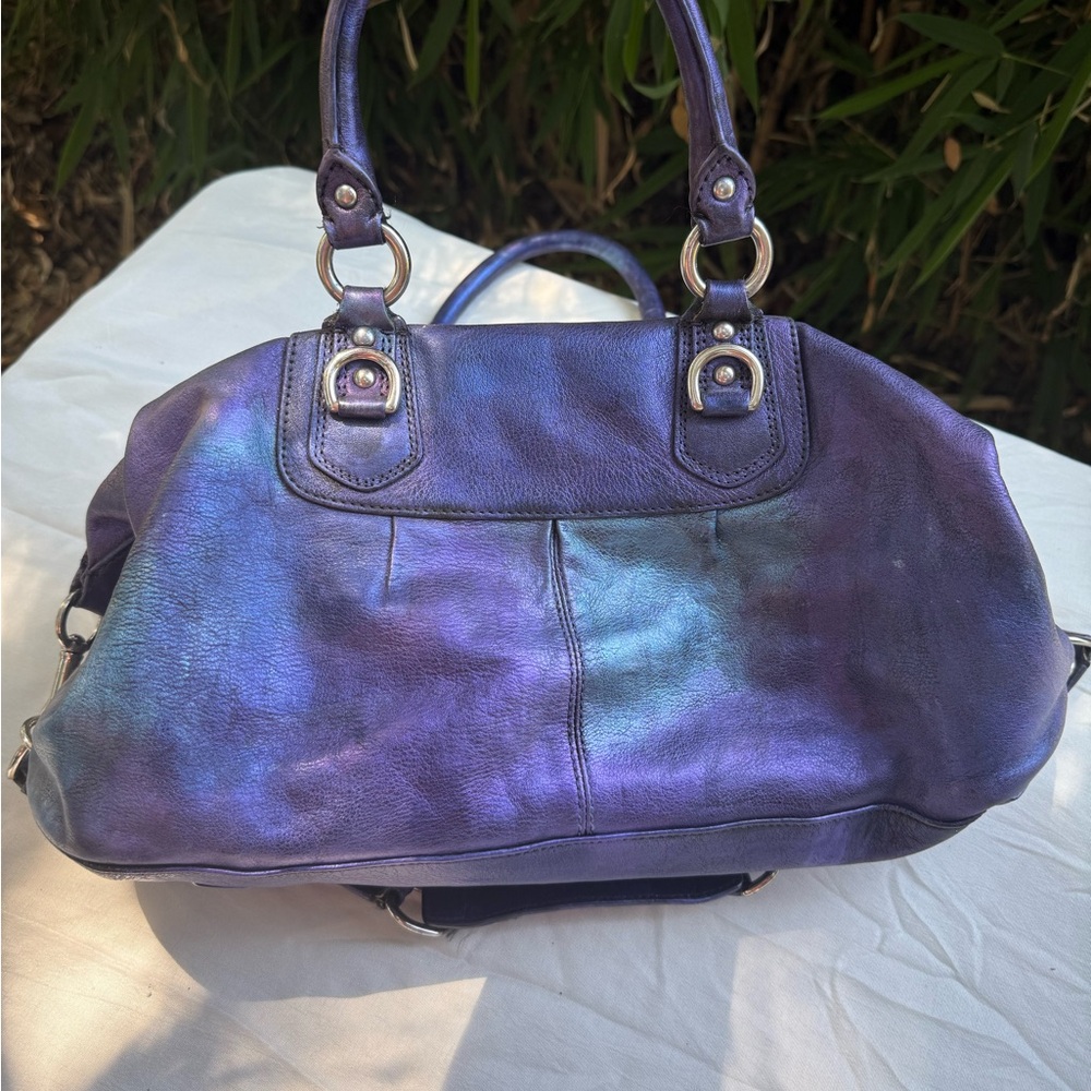 👀 Coach Iridescent Blue and Purple Ashley Satchel UPCYCLED OOAK EUC - Picture 3 of 11
